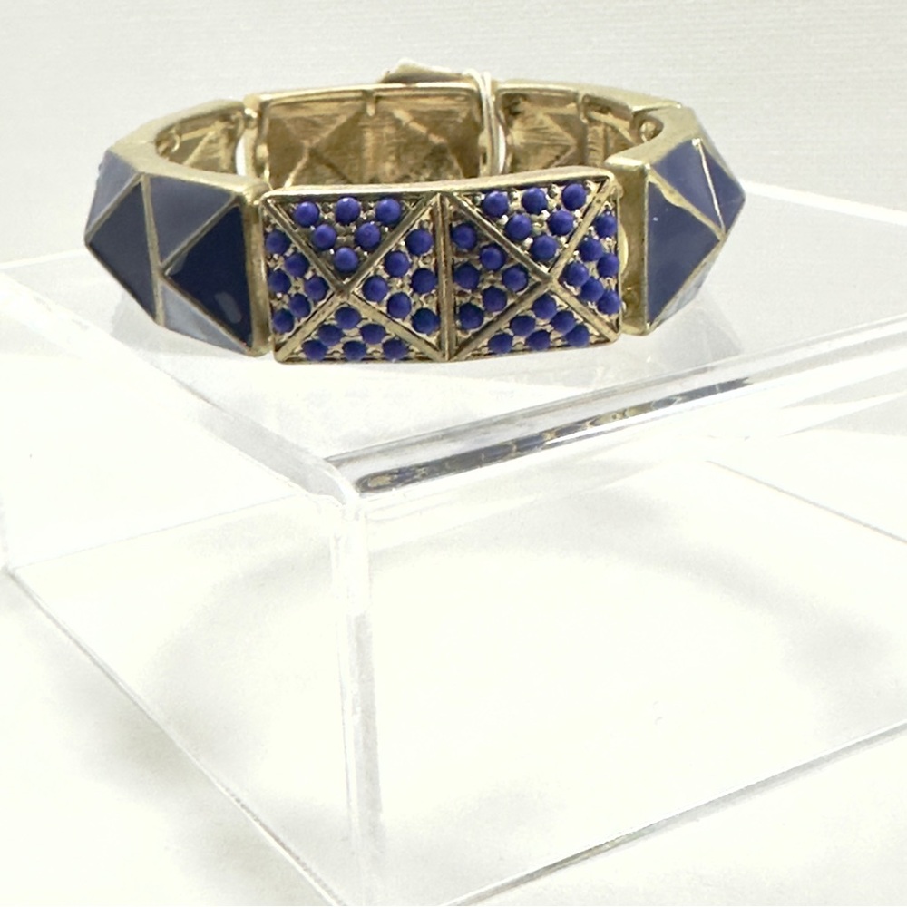 Blue and gold Aztec Pyramid Stretch bracelet For Women - Cookie Lee
